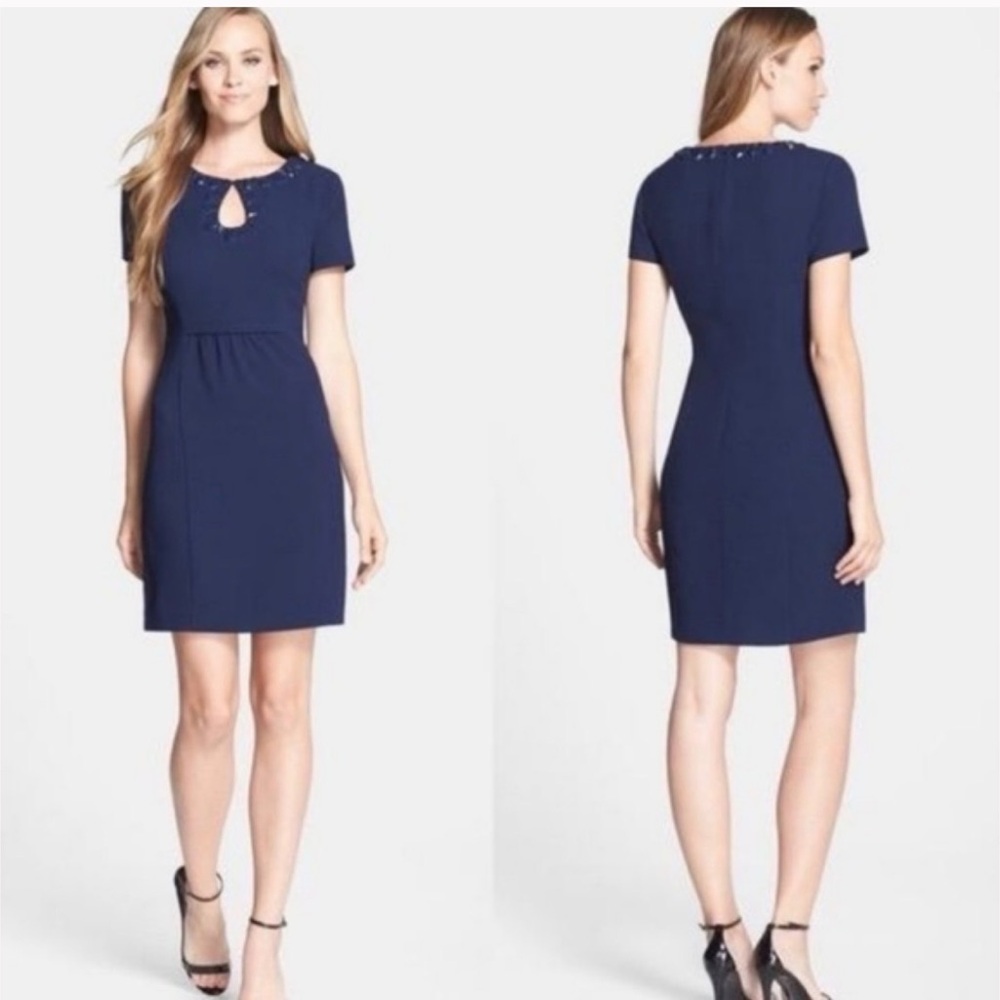 Trina Turk Ida Jewel Embellished Navy Blue Sheath Dress Women’s size 0